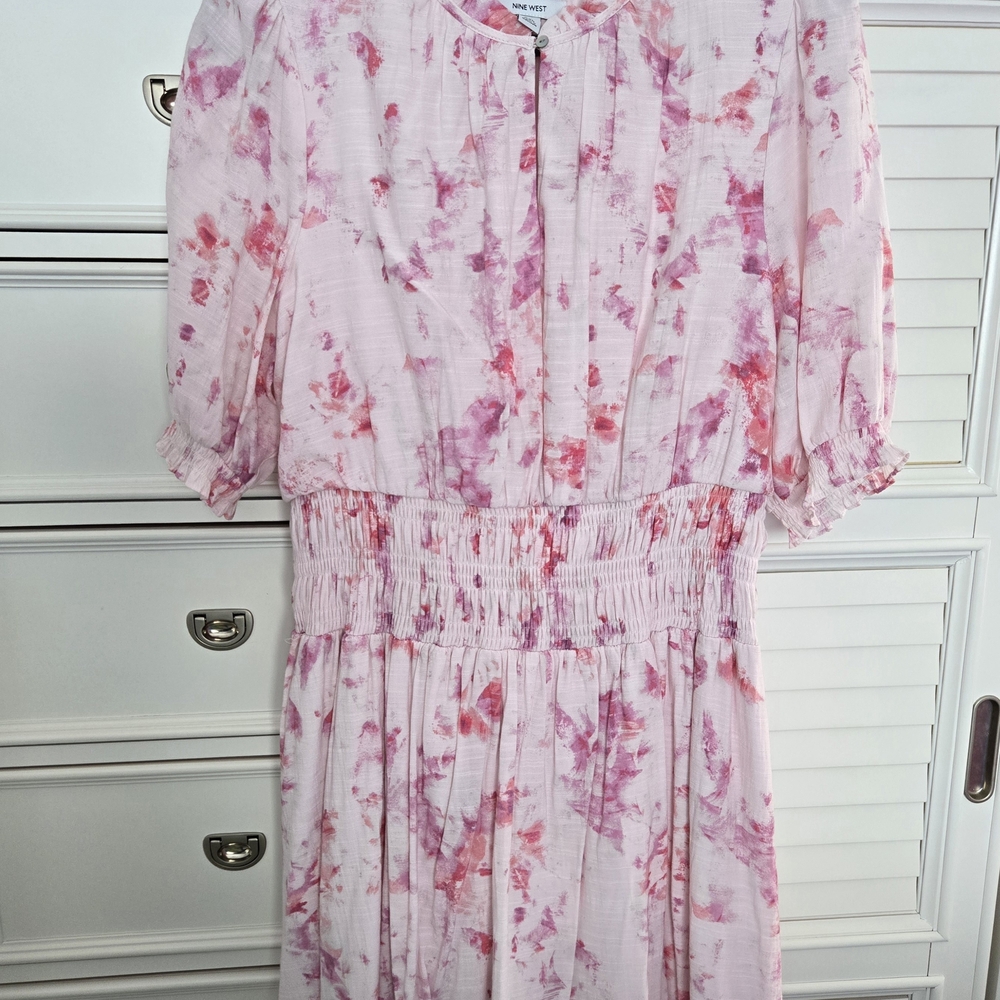 Nine West Pink Floral-Print Ruffled Button Blouse